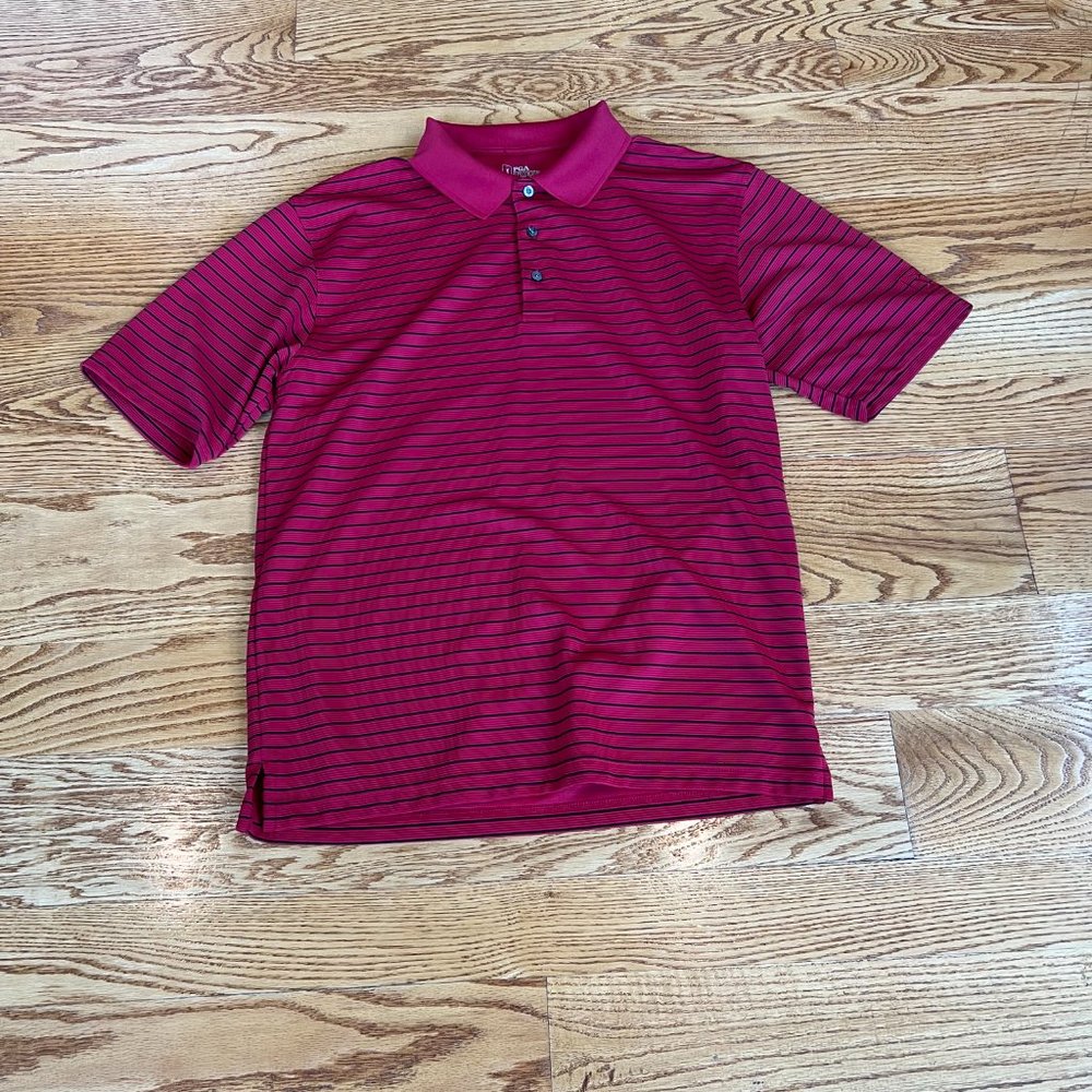 PGA Tour Polo Golf Shirt Size L Maroon and Black stripes Great Condition
